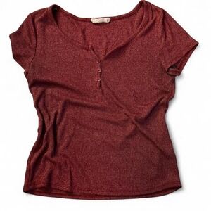 Burgundy cozy top button t-shirt by Pink Rose Size‎ M